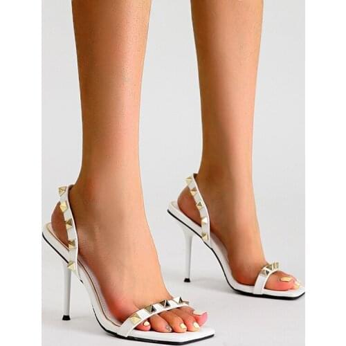 Womens Shoes Rivets Sandals Female Stiletto Sexy Nightclub Fashion High-Heeled Lady Party Square Toe Luxury Pumps Size 35-42