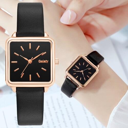 Gaiety Brand Women Watch Simple Square Leather Band Bracelet Ladies Watches Quartz Wristwatch Female Black Clock Dropshipping
