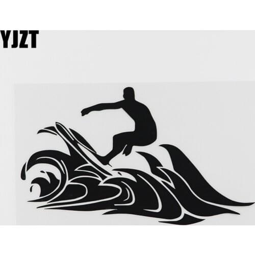 YJZT 16CMX9.4CM Wave Riding Surfer Ocean Wave Decal Vinyl Car Sticker Black/Silver 8A-0192
