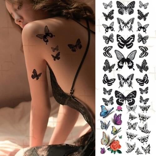 Waterproof Temporary Tattoo Sticker Butterfly Fake Tatto Flash Snake Feather Tatoo Body Art Tatouage for Girl Women Men