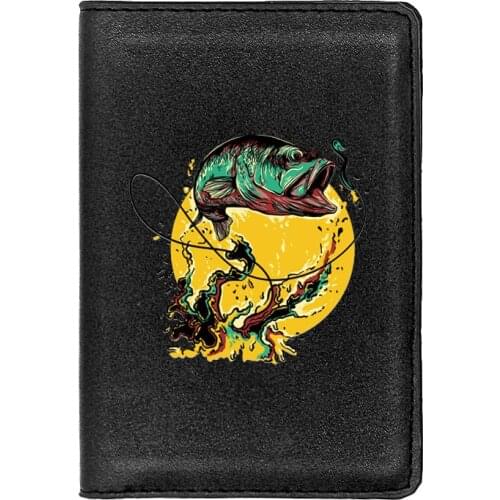 High Quality Leather Casual Fishing Design Printing Travel Passport Cover ID Credit Card Case