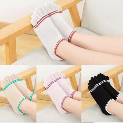 Spring Summer Five Finger Ankle Socks Cute Striped Girl Student Boat Socks With Toes Low Tube Cotton Casual Toe Socks 5 Colors
