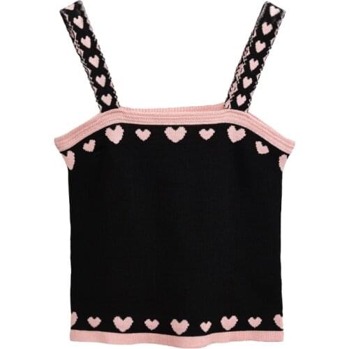 2021 Women Slim Knitting Crop Tops Camises Girls Knitted Knitwear Sleeveless Sweater Hearts Cropped Tee Shirts Camis Girl
