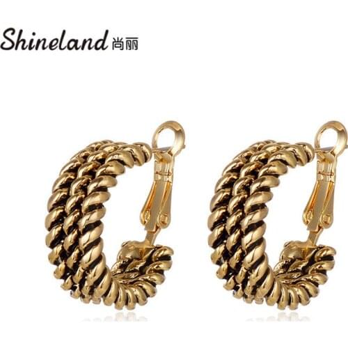 Shineland Hot Sale Vintage Twist Metal Gold Color Stud Earrings For Women Girl Daily Statement Jewelry Accessories Gift 2020