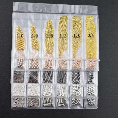 6 Sizes (1 bag) Caviar Bead 5Colors /Stainless Steel mini steel ball caviar bead 3D nail art 0.8-3.0 mm Stainless Steel Beads