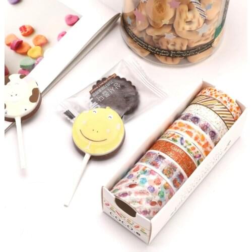 10pcs COCO 2 Paper Washi Tape Set 8mm Food Coffee Party Fruit Candy Gold Gilt Adhesive Masking Tapes Stickers Decoration F817