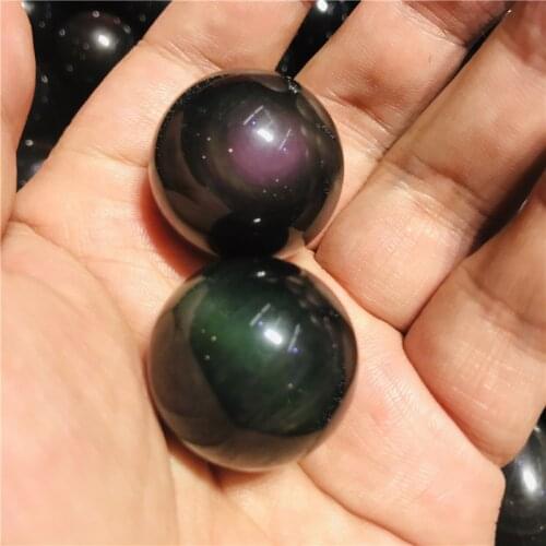 2cm Natural Rainbow Obsidian Cat Eye Obsidian,Crystal Stone Sphere Ball Mineral Rock Reiki Chakra Healing Stone 2pcs