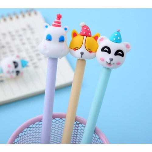 36pcs/set Korean Cartoon Silicone Neutral Pen Cute Mini Pet Animal Pen Primary School Students Stationery Gel Pen Wholesale