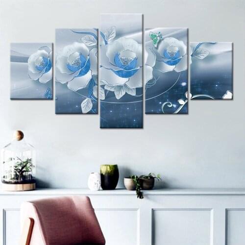 5 Pieces Canvas Painting Flower Wall Art Abstract Flowers Colorful Blossom Poster Pastel Modern Wall Pictures Bedroom Home Decor