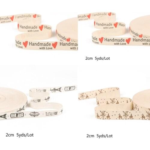 5yards/lot 20mm Deer Car Iron Tower Multi option Handmade Printed Cotton Ribbon Wedding Decoration DIY Gift Wrapping Accessories