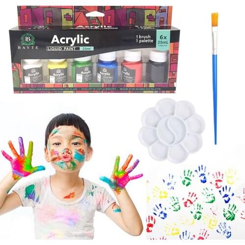 6pcs 25ml Acrylic Paint with 1 Painting Brush 1 Palette Finger Painting Tool for Beginners Students DIY Drawing Art Crafts