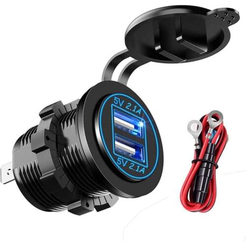 4.2A Dual USB Car Charger Socket Power Outlet Adapter 5V Waterproof Dual USB Ports Fast Charge for Smartphone Car Boat Marine