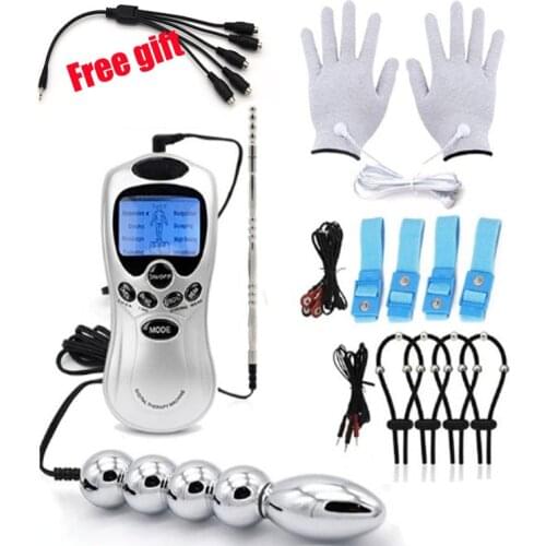 BDSM Electric Shock Anal Vaginal Plug Penis Rings Sex Kit Penis Plug Cock Rings Electric Stimulate Glove Body Massager Sex Toys