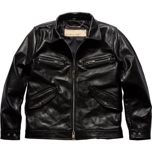 BU20 Read Description! Asian Size Excellent Cow Leather Winter Jacket Mens Classic Cowhide Leather Coat