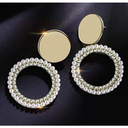 Boutique Super Shiny Crystal Pearl Gems Circle for Woman Jewelry Fashion Show Statement Earrings Accessories