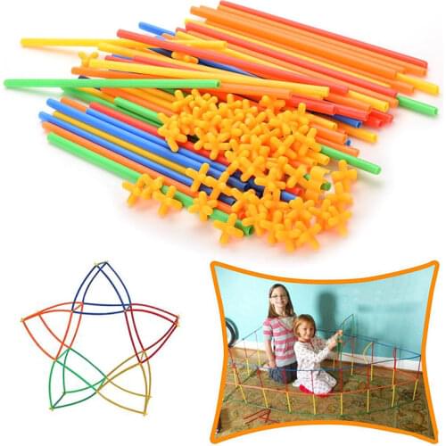 DIY Straw Building Blocks Tunnel Stitching Inserted Construction Assembling Blocks Bricks Educational Toys For Children Kid Gift