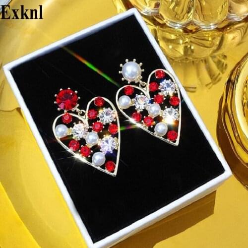 Exknl Fashion Wedding Earrings for Women Bijoux Pearl Christmas Love Heart Crystal Korean Drop Dangle Earrings Jewelry 2020