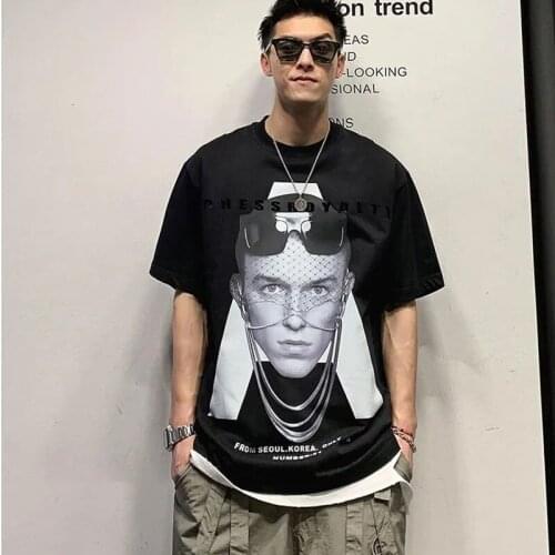 Summer Street Style Punk Rock Figureheads Printing T Shirt For Men Hip Hop Loose Short Sleeve Cotton Tee Streetwear