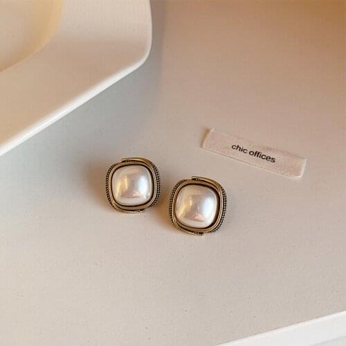 GSOLD Vintage Geometric Round Square Irregular Winding Metal Imitation-Pearl Small Stud Earring Simple Women Party Jewelry