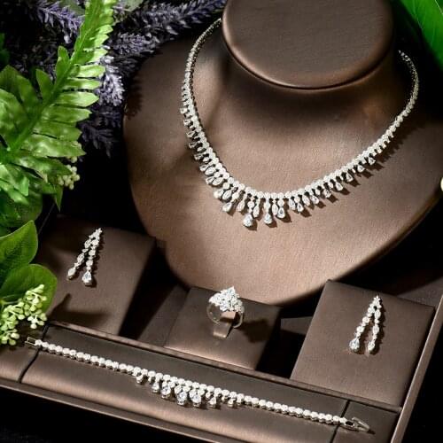 HIBRIDE Luxury Indian Jewelry Set For Women Wedding Party Zircon Dubai Bridal Jewelry Necklace Earring Set Party Gifst N-1909