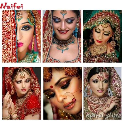 Indian beauty puzzle 5d Diamond Embroidery Full Square round Diamond Painting Cross Stitch Mosaic Painting Pretty Lady