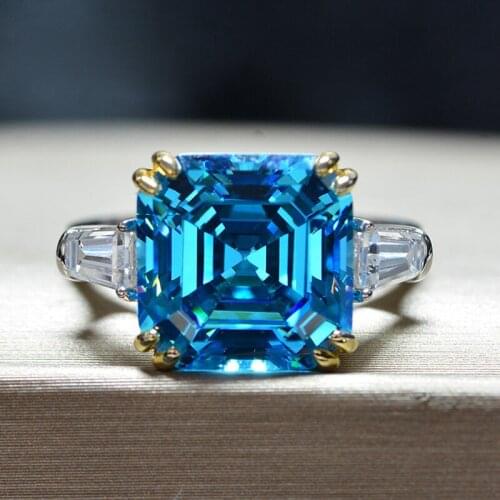 Classic Real 925 Sterling Silver Rings Asscher Cut Citrine Created Moissanite Gemstone Wedding Finger Ring Fine Jewelry