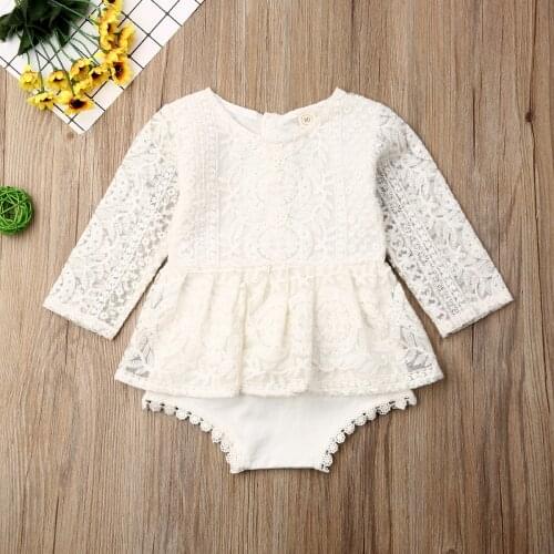 Wholesale Baby Girl Rompers Solid Lace Floral Long Sleeve Baby Clothing Jumpsuits Cotton Newborn Baby Girl Clothes