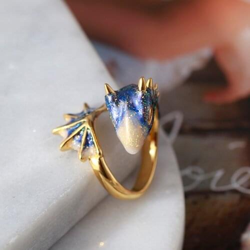 Europe and the United States creative enamel glaze color small dinosaur dragon knight guardian openings can fine-tune the ring