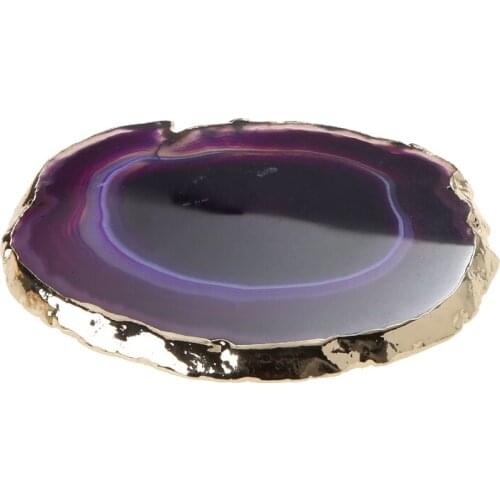 Round agate stone coaster with gold trim glass bottle cup coaster