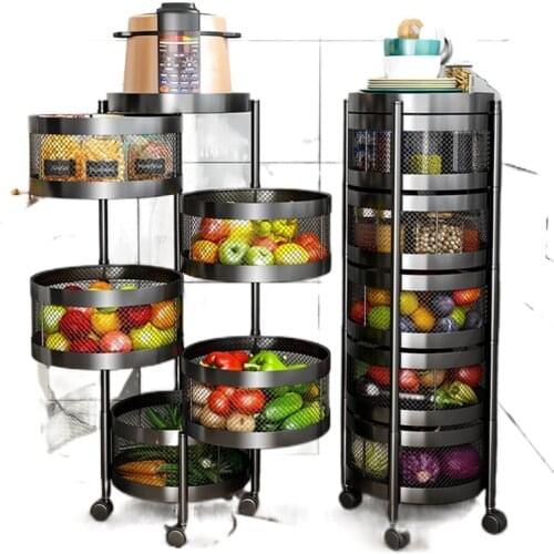 Kitchen Vegetable Rack Floor Multi-Layer Rotating round 360 Degrees Multi-Functional Vegetable Basket Fruit and Vegetable