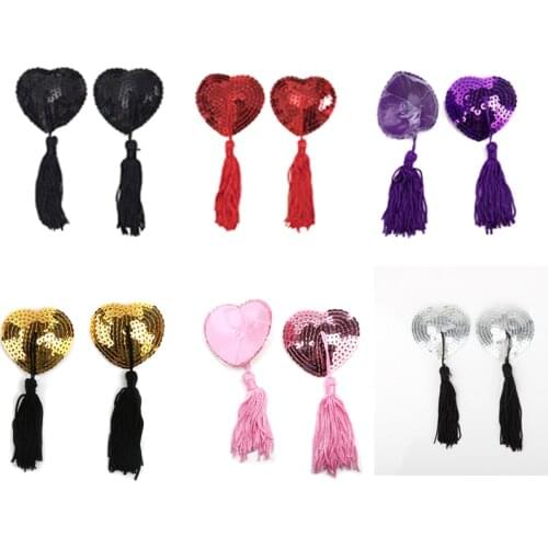 Hot 1 Pair Sexy Pasties Stickers Women Lingerie Sequin Tassel Breast Bra Nipple Cover Heart Shape Sex Product Chest Stickers