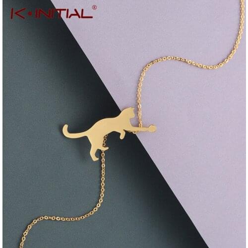 Kinitial Cute Cat/Kitty Playing Ball Pendant & Necklace Gift For Women Girl Gift Fahion Animals Kitten Choker Chain Jewelry