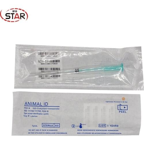 1pc Mini injectable rfid animal pet dog microchip 1.25*7mm EM4305 ISO FDX-B 134.2KHz Dog Cat Horses microchip Tag with syringe