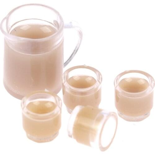 5pcs/set 1/12 Dollhouse Miniature Mini Milky Tea Pot and Cup Model Accessories