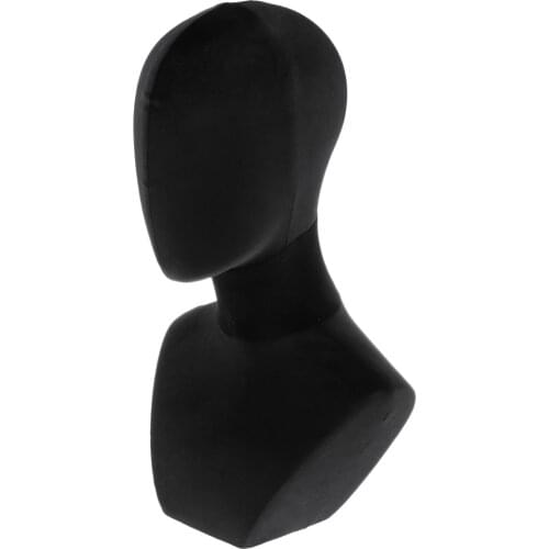 Black Wood Head Model with Stand - for Wig, Hair, Hat, Displaying, Headset Mannequin- Velvet