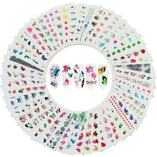 50pcs Water Transfer Nail Sticker Decals Black Lace Flower Leaf Slider Wraps Tips Nail Art Decorations Manicure DIY Accessories