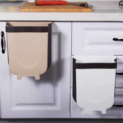 Wall Mounted Folding Waste Bin Kitchen Cabinet Door Hanging Trash Bin Garbage Can Trashcan Bathroom Toilet Waste Storage Bucket