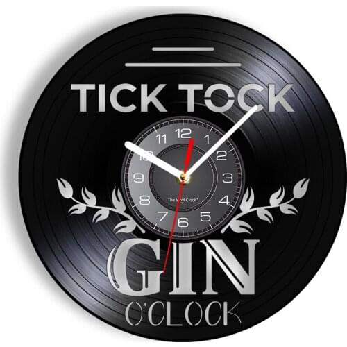 Tick Tock Gin o'Clock Cocktail Art Vinyl Record Wall Clock Dining Kitchen Bar Decor Album Longplay Wall Clock Alcohol Lover Gift