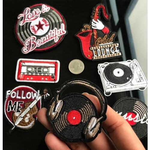 Retro Style Headphone Musical Instrument Radio Disk Embroidery Cloth Sticker DIY Clothes Fashion Decoration Patch Accessories
