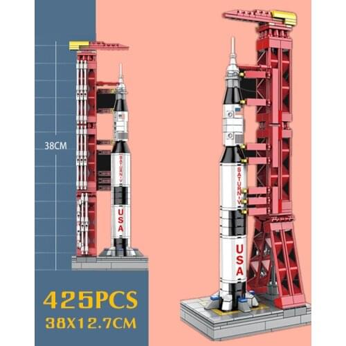 New 425PCS Star Space Wars Apollo Saturn-V Launch Umbilical Tower Rocket Ideas Mars Mission Building Blocks Bricks Gift Kid