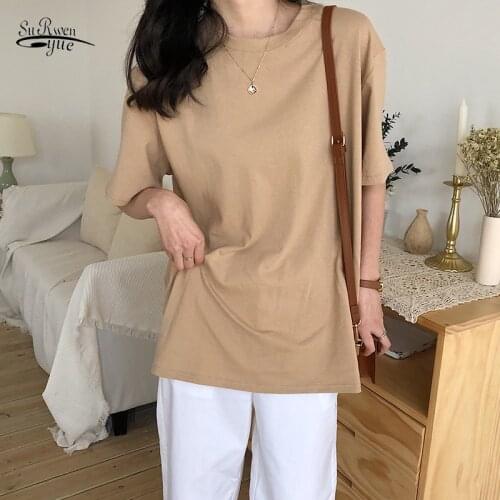Solid Plus Size Women T Shirt Basic Tops Shirt 2020 Summer Loose Oversize Clothes Casual Tshirt Ladies Tops 9263 50