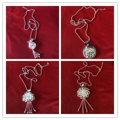 LosoDo Ethnic style jewelry Miao silver multi-layered peacock necklace long style classic tassel womans necklace pendant