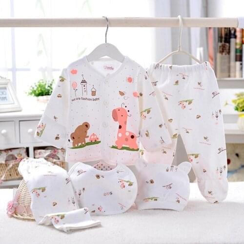 PatPat 2020 New Spring and Summer Autumn 5-piece Cute Animal Pattern Top Pants Bib and Hat Set for Newborn Baby Clothes