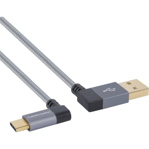 Left Angle Type C to 90 Degree USB A Braided Cable, Compatible New MacBook(Pro), Google Pixel XL