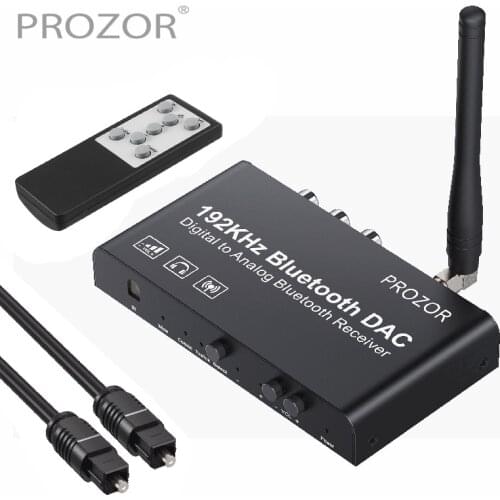 PROZOR DAC Converter Built-in Bluetooth-Compatible Receiver 192kHz DAC with IR Remote Control Digital Coaxial Toslink to L/R RCA