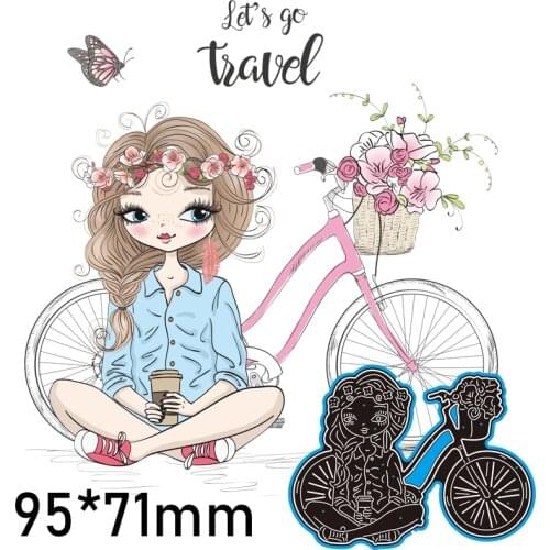 Cutting Dies Cycling Rose Girl New Metal Stencils DIY Scrap Booking Paper Cards Making Decoration 95*71mm