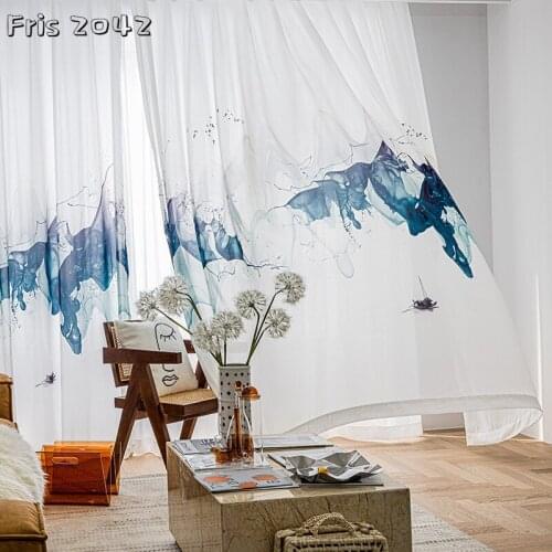 Modern and Simple Translucent Opaque Chiffon Printed Curtains Custom Curtains for Living Dining Room Bedroom