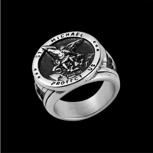 ST. MICHAELS Ring For Man 316L Stainless Steel Cross SAINT MICHAEL PROTECT US Jewellery Size 7-14