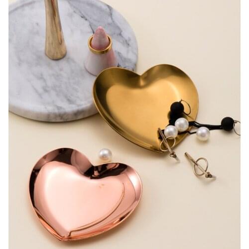 Nordic Stainless Steel Gold Heart-Shaped Jewelry Plate Ring Earring Storage Tray Snack Dessert Plate Trinket Dish Sundries Plate