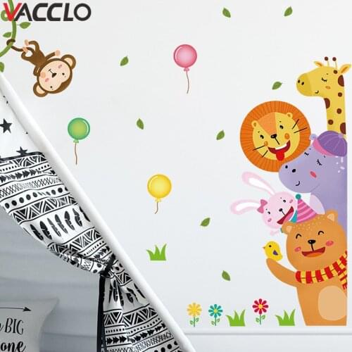 Vacclo Cartoon Forest Animal Lion Giraffe Monkey Cub Kindergarten Self Adhesive Wall Stickers for Baby Kids Room Door Stickers